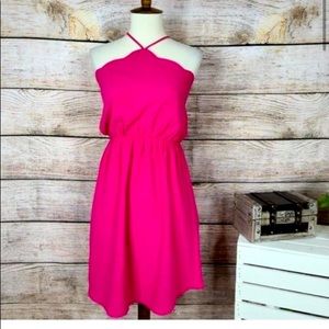 NWT Monteau Scalloped Halter Pink Blouson Dress M